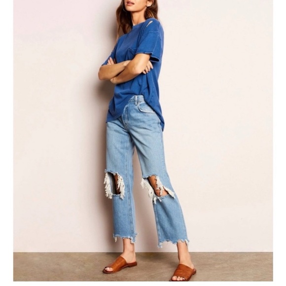 Free People straight distressed knee jeans, size 27 - Picture 2 of 7